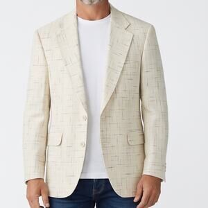 Vintage Mens Blazer Size Medium Tweed Cream Classic Business Casual Retro Fancy